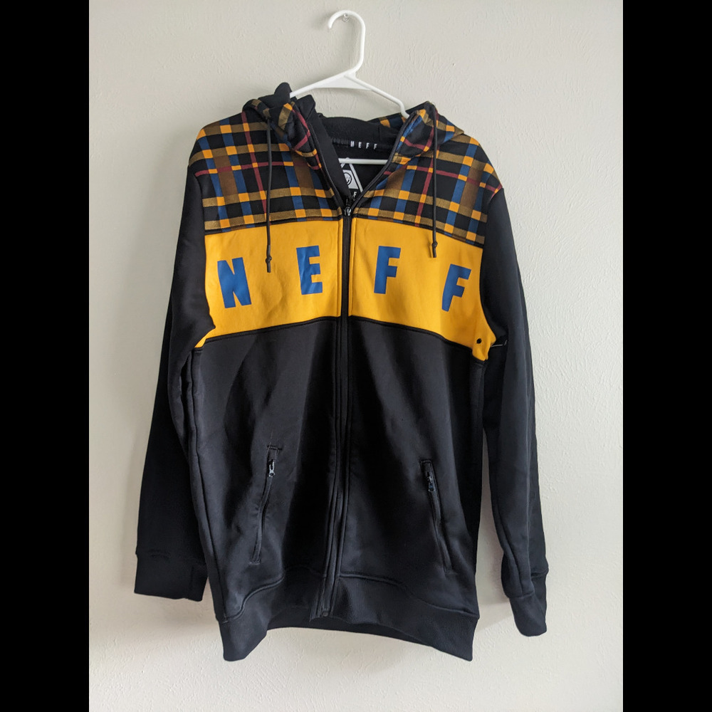 Neff Flint Shredder Hoodie - Black, Yellow, and Blue Plaid